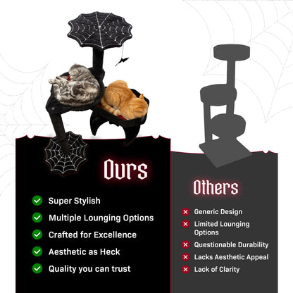 Littlesy Gothic Cat Tree with Coffin Cat Bed, Hammock, Spider & Bat Goth Cat Toys - 35 Inch Tall Coffin Cat Tree for Gothic Lovers with Luxurious Bed Experience Black and Red