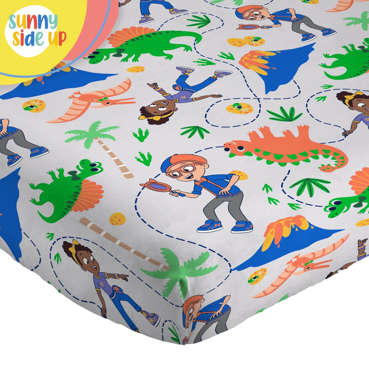 Sunny Side Up Kids Sheet Set Includes Sheets and Pillow Cover - 100% Microfiber Bedding and Room Decor, Gray - Blippi, 3 Piece Twin