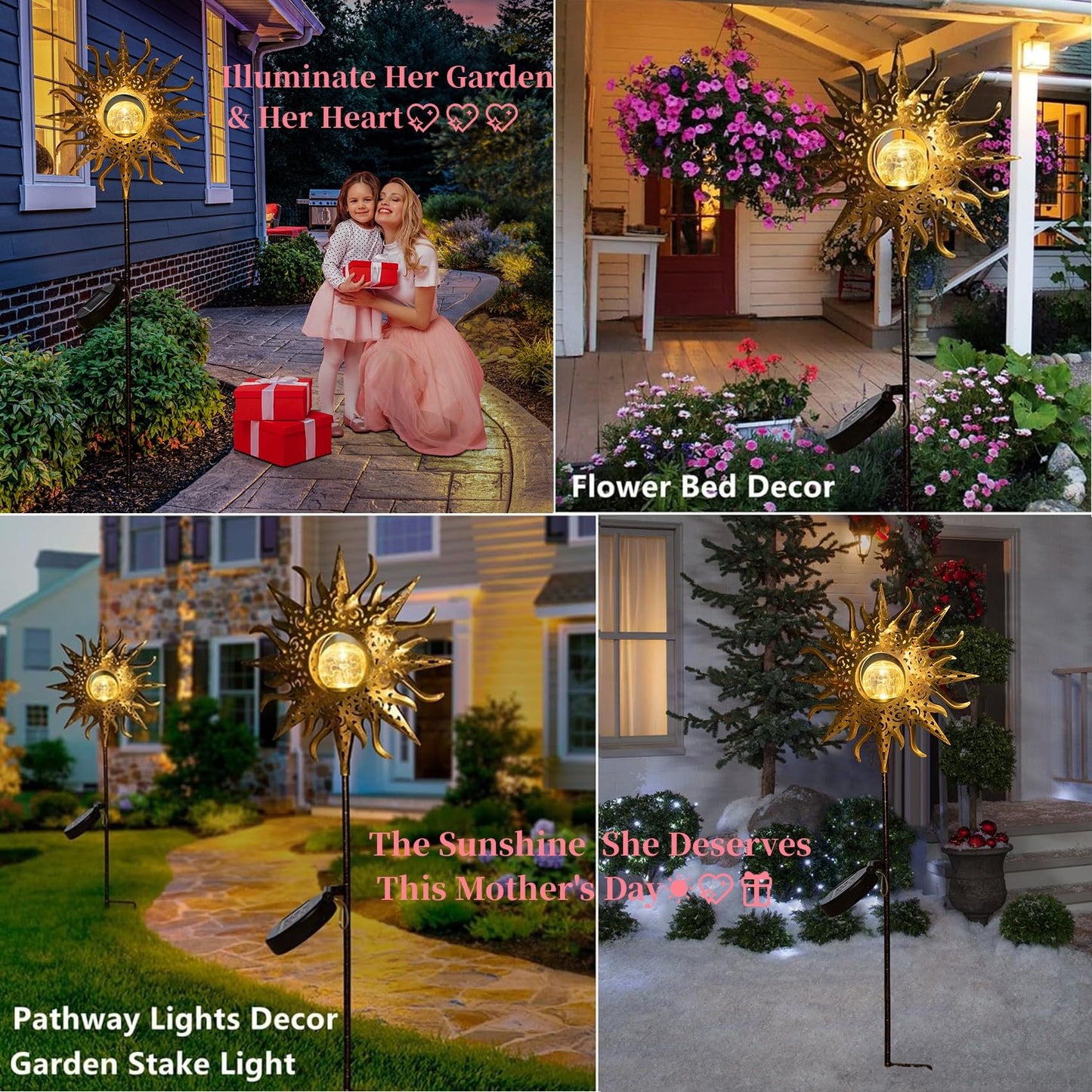 TAKE ME Sun Solar Lights Outdoor Waterproof Metal Garden Stakes for Patio Yard Walkway LawnPatio Mothers Gifts Mom Wife Grandma (Sun)