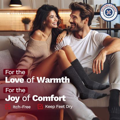 Buttons & Pleats Wool Socks for Men & Women Winter Warm Cozy Thermal Merino Boot Hiking Sock ML