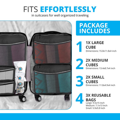 bago 8 Pcs Packing Cubes For Travel - 5 Packing Cube with 3 ZipLock Bags - Travel Cubes to Get Maximum Storage, Save Time & Effort to Pack - Happy Traveling (GreenRedPurpleYellow)