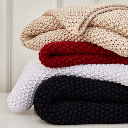 Longhui bedding Chunky Cable Knit Throw Blanket Lightweight Burgundy 100% Organic Cotton Blanket for Sofa Couch Bed Baby Nursery, Rustic Shabby Chic Modern Farmhouse, 51” x 63” Give Laundering Bag