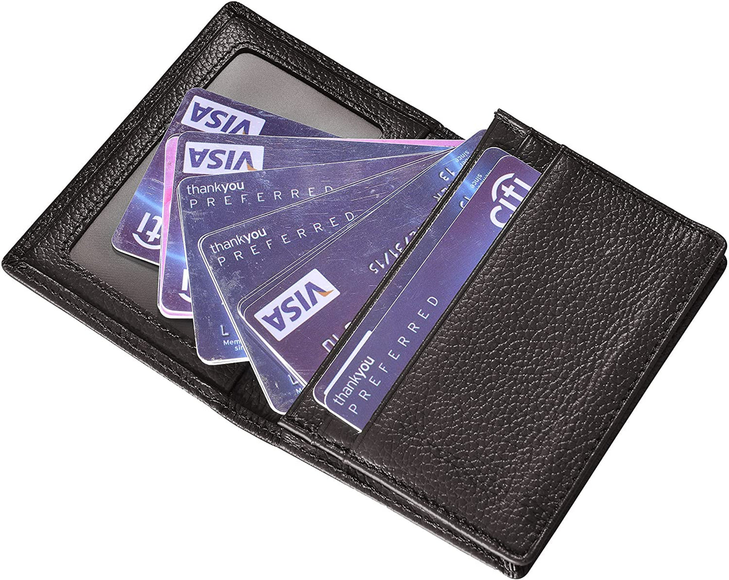 Outrip Genuine Leather Business Card Holder Name Card Case Credit Card Wallet with ID Window RFID Blocking (Coffee)