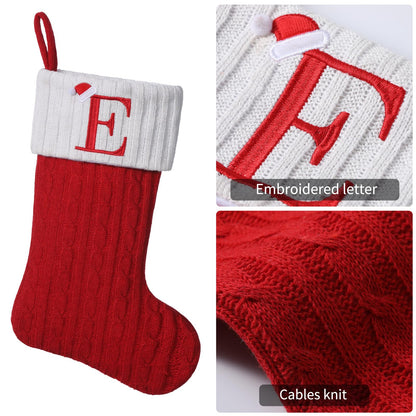 Yehnois 19.5 inch Red Knit Christmas Stockings,Personalized Embroidered Letter Christmas Stocking,Family Holiday Xmas Party Decor (Initial M)
