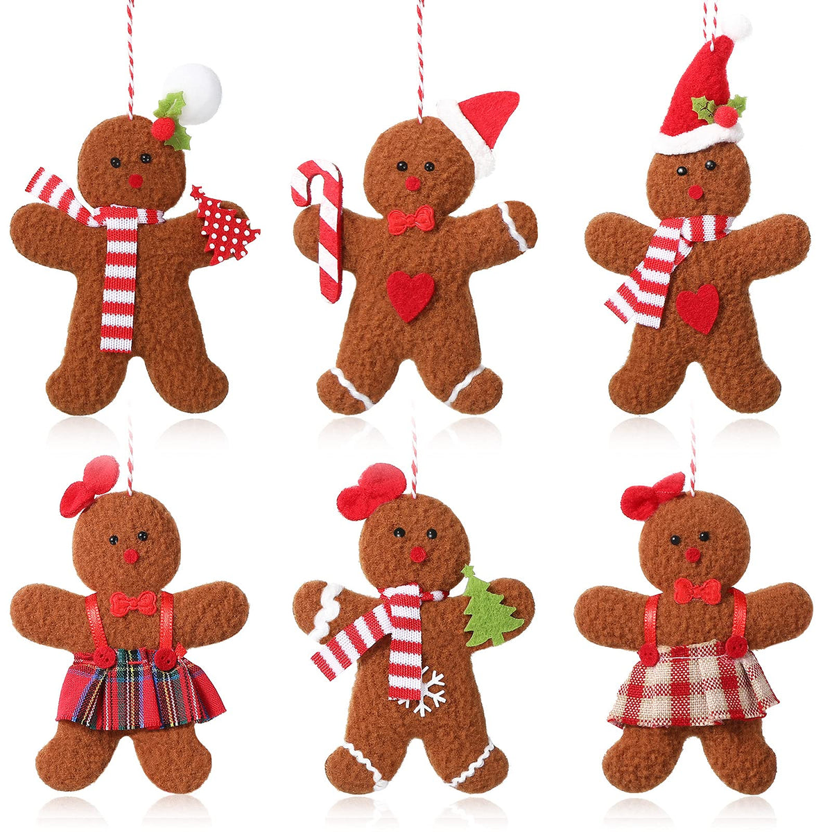 Sumind 6 Pieces Gingerbread Man Ornaments for Christmas Tree Decorations Gingerbread Figurines Ornaments for Christmas Tree Hanging Decorations, 4.3Inch