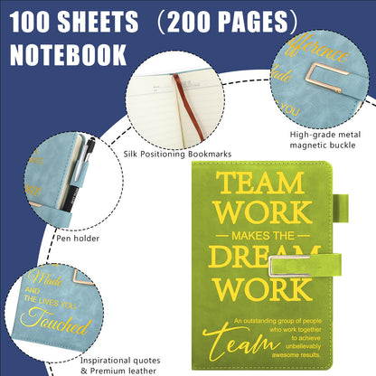 Chuangdi 20 Pcs/10 Sets Team Employee Appreciation Gift Bulk Teacher Nurse Week Gifts A5 Leather Inspirational Notebook and Metal Ballpoint Pen for Social Worker Secretary Coworker Staff(Multicolor)