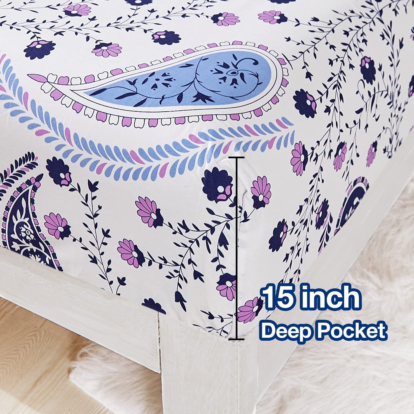 JSD Paisley Floral Printed Sheet Set Full Size, 4 Piece Soft Pattern Microfiber Sheets Extra Deep Pocket