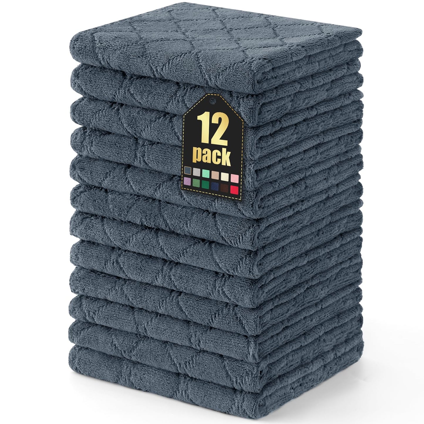 Homaxy 12 Pack Kitchen Dish Cloths (10 x 10 Inches, Grey), Super Soft and Absorbent Coral Velvet Dish Towels, Nonstick Oil Fast Drying Microfiber Cleaning Cloth, No Lint Household Dishcloths