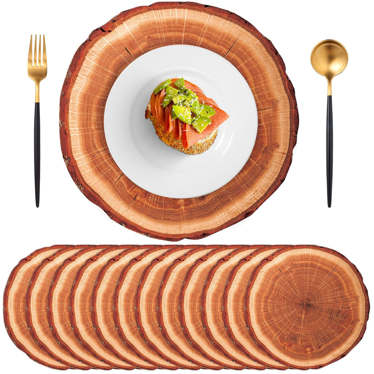 60 Pcs Wood Placemats, 13.5 Inch Disposable Paper Placemats Rustic Wedding Decor,Brown Round Table Mats Bulk for Table Setting Farmhouse Wedding Banquet Dinner Party Decor