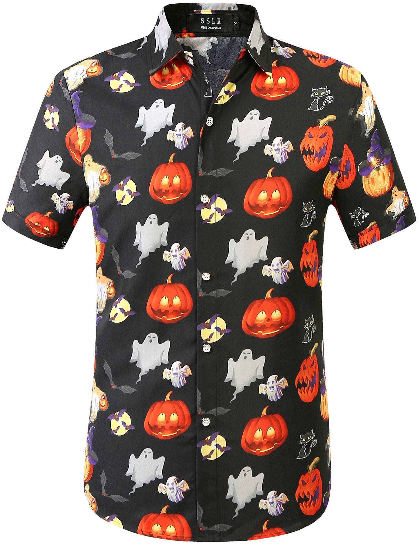 SSLR Mens Halloween Shirt, Short Sleeve Pumpkins Shirts Button Down Light Weight Causal(Large,Black(291))