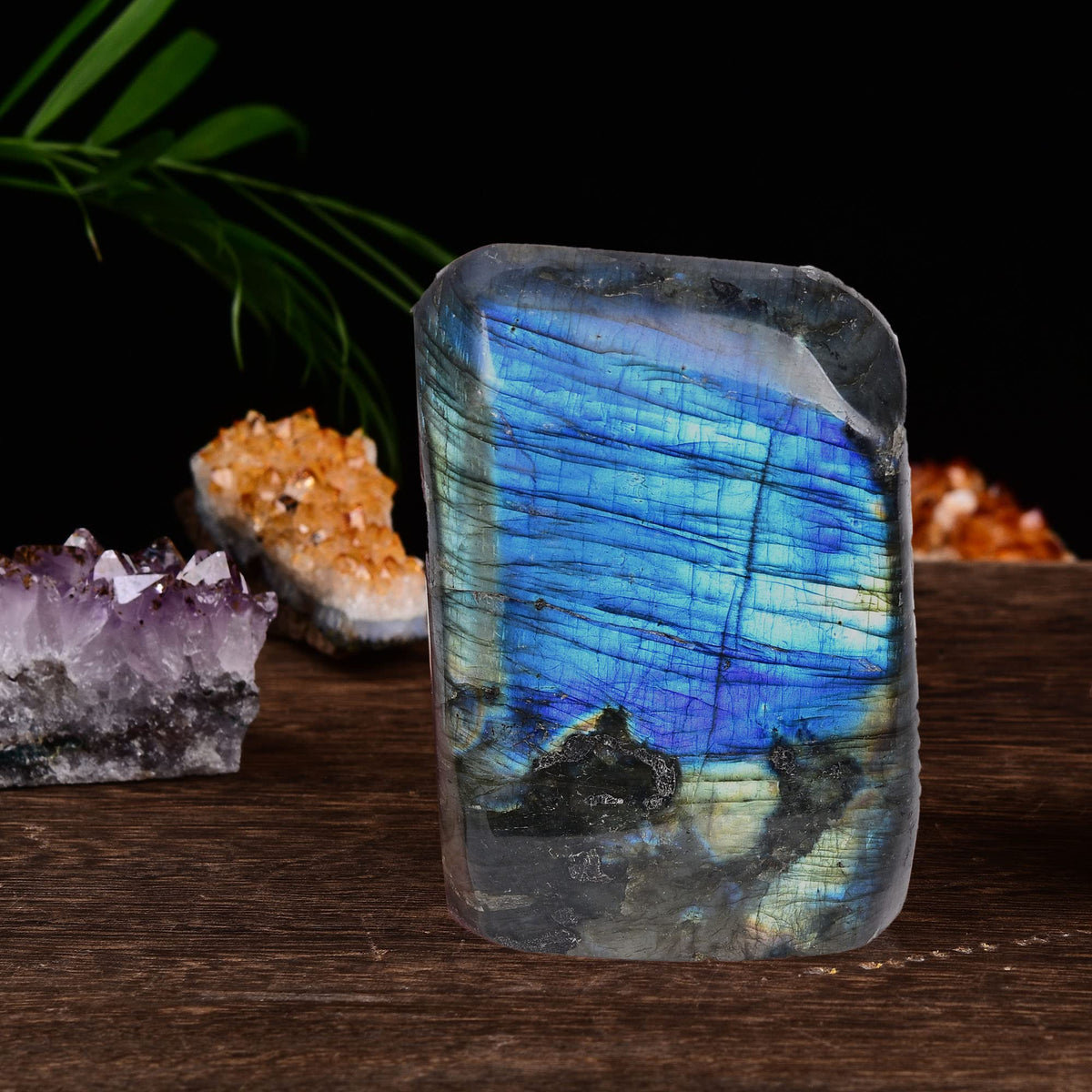 AMOYSTONE Decorative Stone Large Labradorite Rock Slab Polished Crystal Aura Healing Reiki Home Decor 1.7-2 LBS