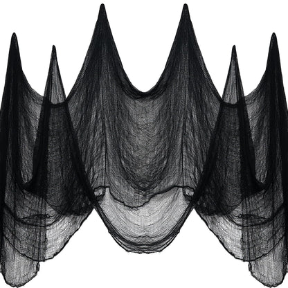 Diteryy Halloween Creepy Cloth 400 x 85 Inch Black Halloween Spooky Fabric with Cobwebs and Spiders Creepy Gauze Cloth Scary for Party Haunted House Decoration Outdoor Entrance
