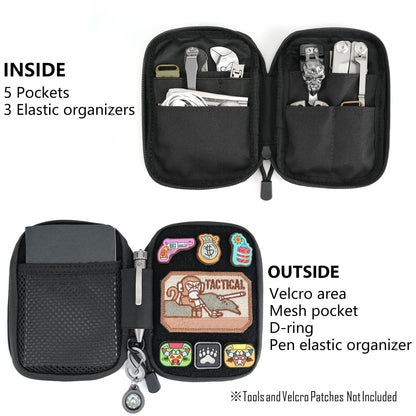 Pocket Organizer with DIY Patches Area, Nylon Utility Pouch, Small Tool Pouch for EDC Gears, Mighty Pouch with D-Ring, Pocket Pouch, Multitool Organizer Pouch