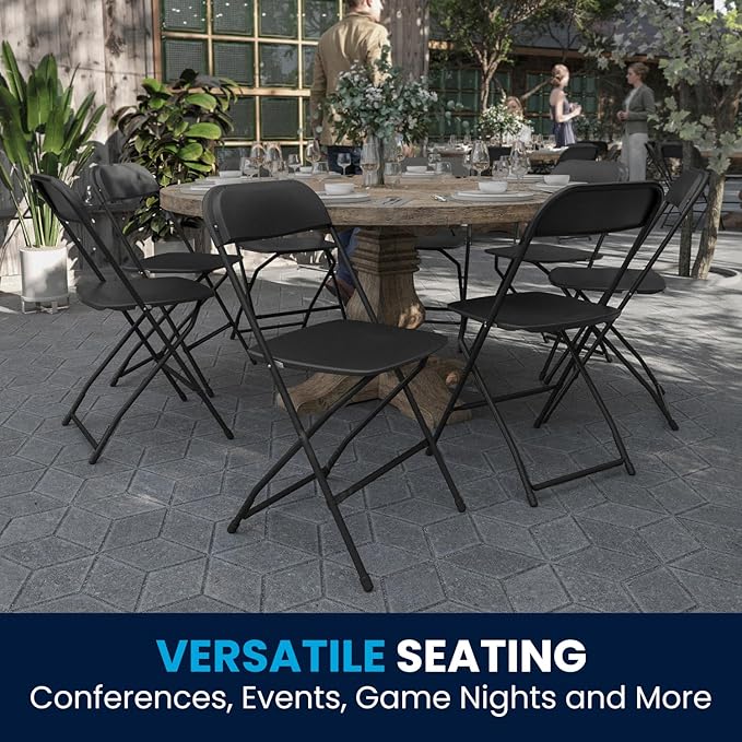 Flash Furniture Hercules Series Plastic Folding Chairs for Parties and Weddings, Stackable Commercial Event Seats with 650-lb. Static Weight Capacity, Set of 4, Black