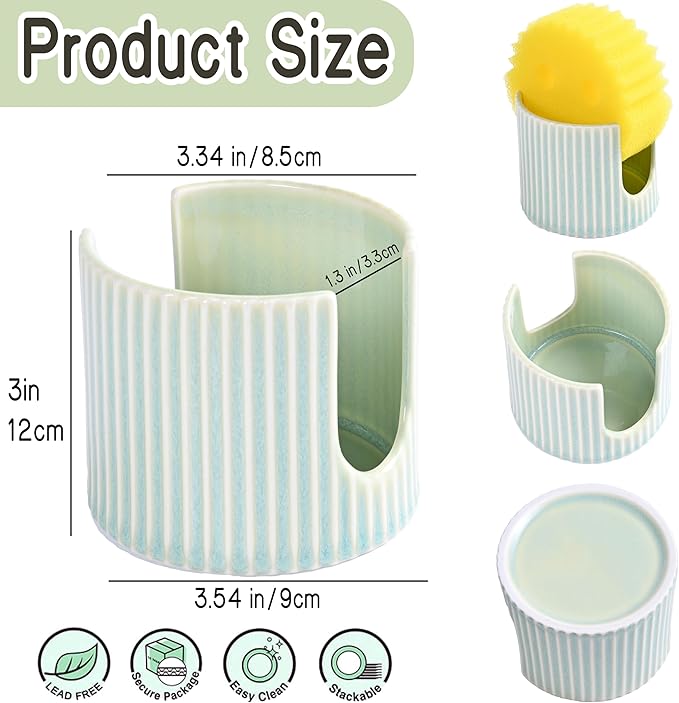 Ceramic Sponge Holder for Kitchen Sink, Sink Caddy Organizer, Dish Sponge