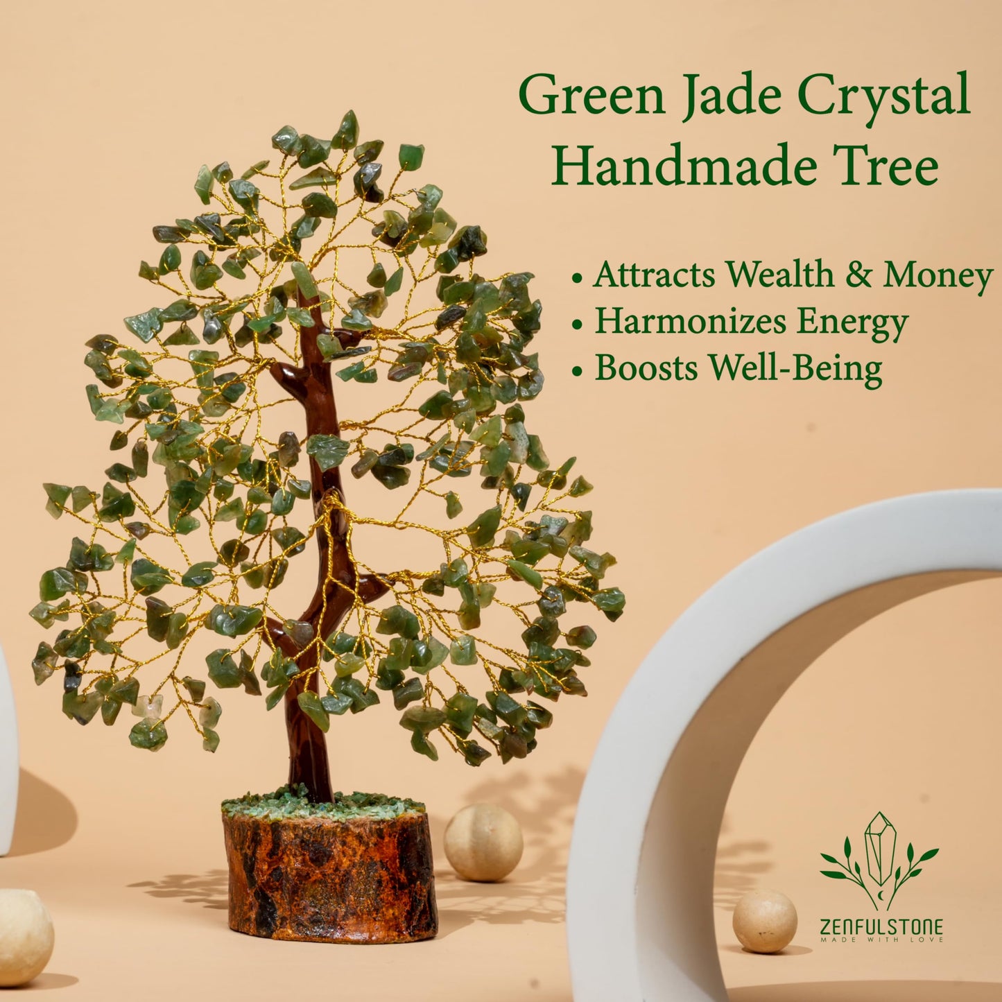 ZENFULSTONE Green Jade Crystal Tree of Life for Luck & Prosperity Decor for Home and Office | Handmade Bonsai for Wealth & Balance and Good Fortune | Perfect Well-Being Gift for Loved Ones