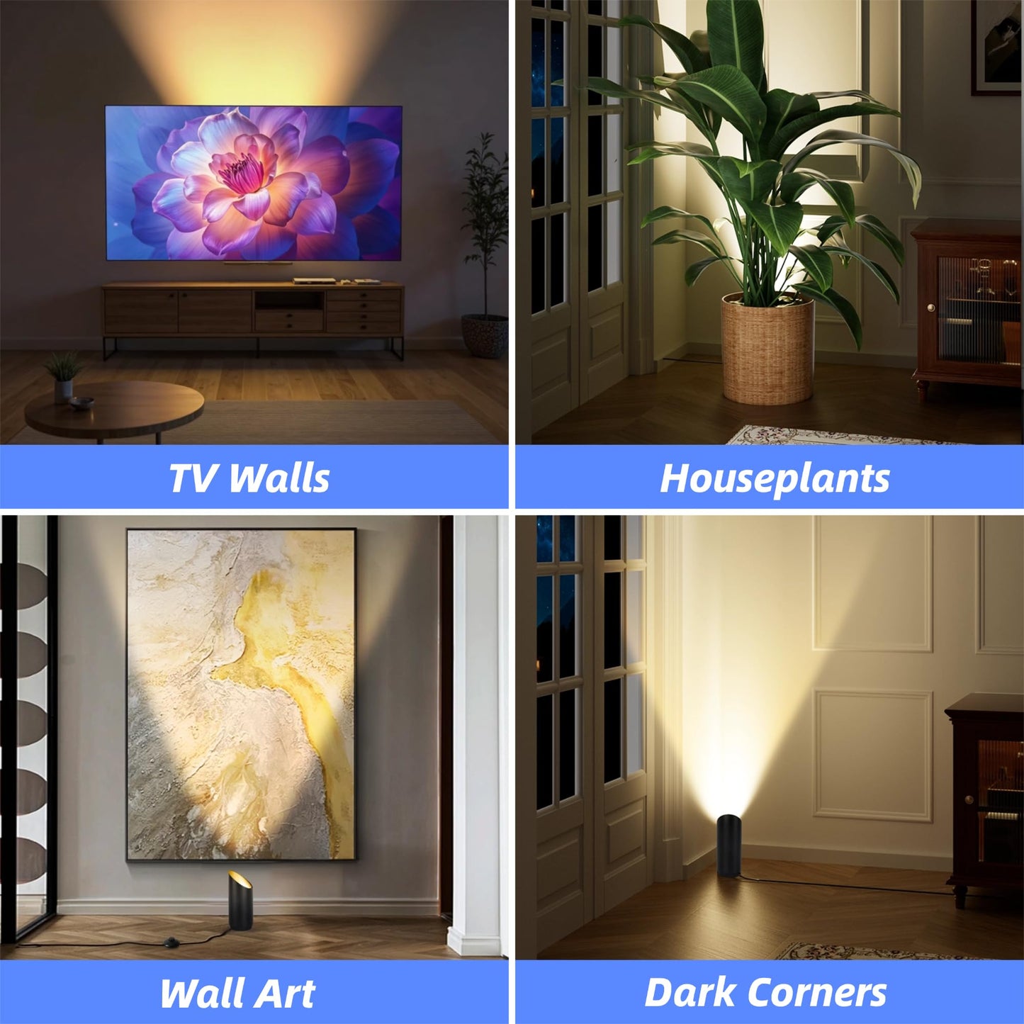 HUAEU 2 Pack Up Lights Indoor Floor Can Light, 6W 3000K GU10 LED Spotlights, Indoor Uplights for Home Accent, Plant, Artwork, 5.9FT Plug Cord & Foot Switch, Black