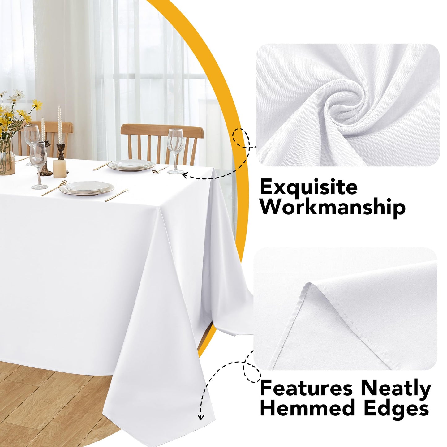 Dailyset 10-Pack White Tablecloths for Rectangle Tables, 60 x 102 Inches, Stain-Resistant Polyester Fabric for 6 Foot Tables - Washable Table Covers for Weddings, Banquets, Birthday, Parties, Events