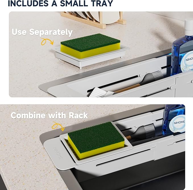NiHome Extendable Over Sink Kitchen Organizer, Small Telescopic Brush Storage