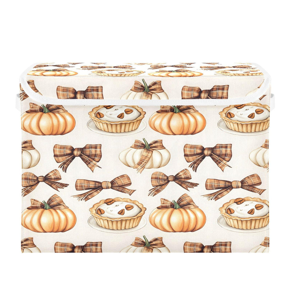 Bolaz Storage Bins with Lids and Handles,Autumn Pie Pumpkin Bows Pattern Storage Box Basket with Cover Collapsible Organizer Containers for Home Closet, Shelves