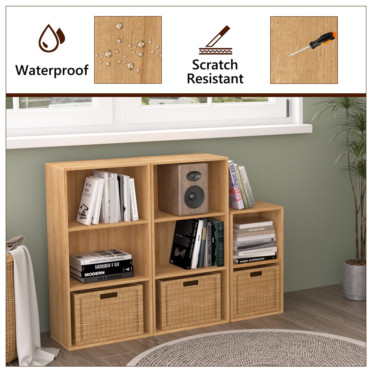 NewBeth Wooden 3 Cube Storage Organizer,3 Tier Low Bookcase Freestanding Storage Display Organizer,Versatile Cubes Shelf and Cubby Unit for Any Space 15.7inch