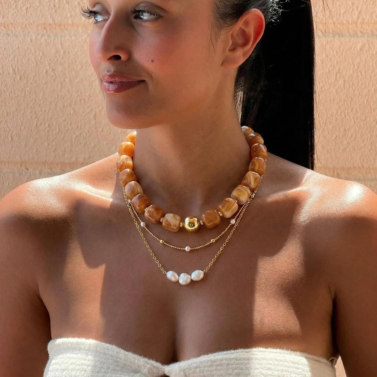BREPINE Caramel Chunky Necklaces for Women Multicolored Large Square Resin Beads Necklace Trendy Bold Statement Beaded Summer Candy jelly Vacation Choker