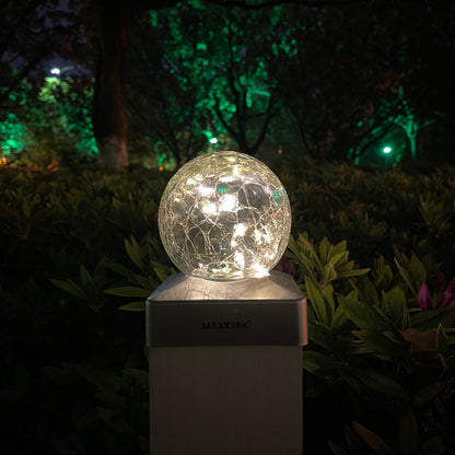 Maxxtek® Solar LED Crackle Ball Garden Post Deck Cap Lights Outdoor Fence Lights - Warm White 4 Pack