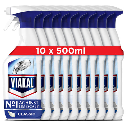 Viakal Limescale Remover Spray, Classic, Cleaning Products, Bathroom Cleaner Spray, 5 Litre (500 ml x 10), Toilet Cleaner Limescale Remover