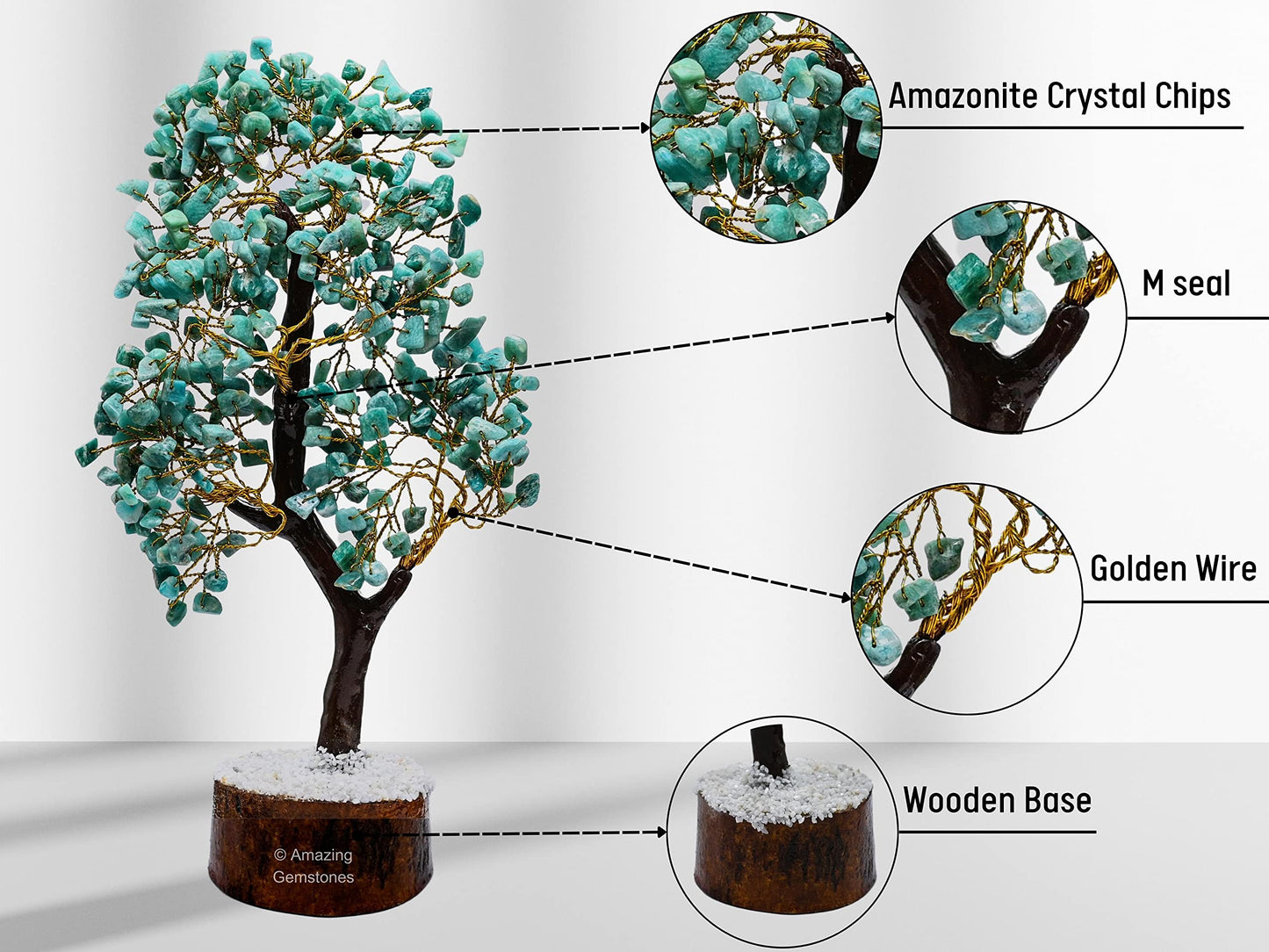 Amazonite Natural Healing Premium Crystal Bonsai Feng Shui Fortune Money Tree of Life for Home Office Decor (Gift Box Ready) (10-12 Inch)