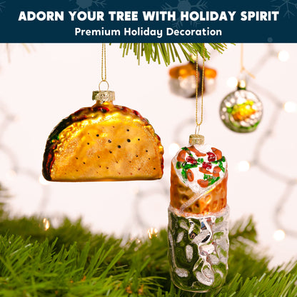 JOYIN Christmas Taco and Burrito Ornament, 2 pcs Glass Blown Set Handcrafted for Tree Hanging Ornament Outdoor Christmas Decorations Indoor