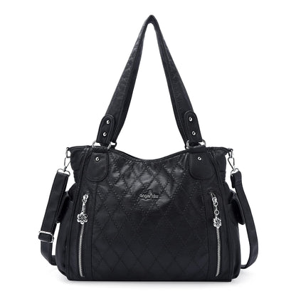 Angel Kiss Handbags for Womens Top-Handle Hobo Purse Roomy Casual Shoulder Bags PU Tote Satchel Purse for Women, Black-l, L