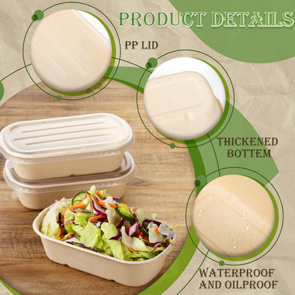 Remerry 100 Sets 23 oz Disposable Bowls with Lids Paper Meal Prep Containers Disposable Paper Food Containers Throw Away Lunch Salad Bowls for Restaurant Party Serving