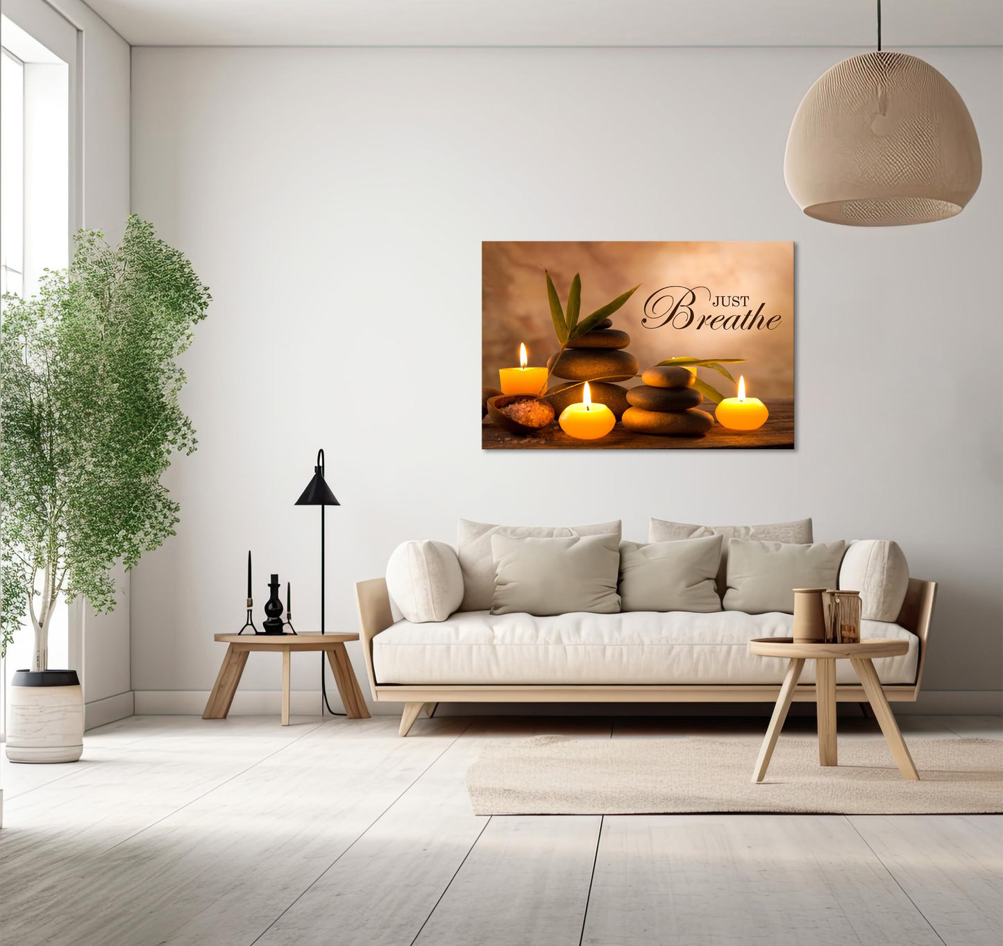 YIOZHAOFH Zen Wall Decor Just Breathe Motivational Bathroom Wall Art Yoga Room Poster for Women Spa Picture Painting Spiritual Artwork Framed for Living Room Ready to Hang (20L x 30W)