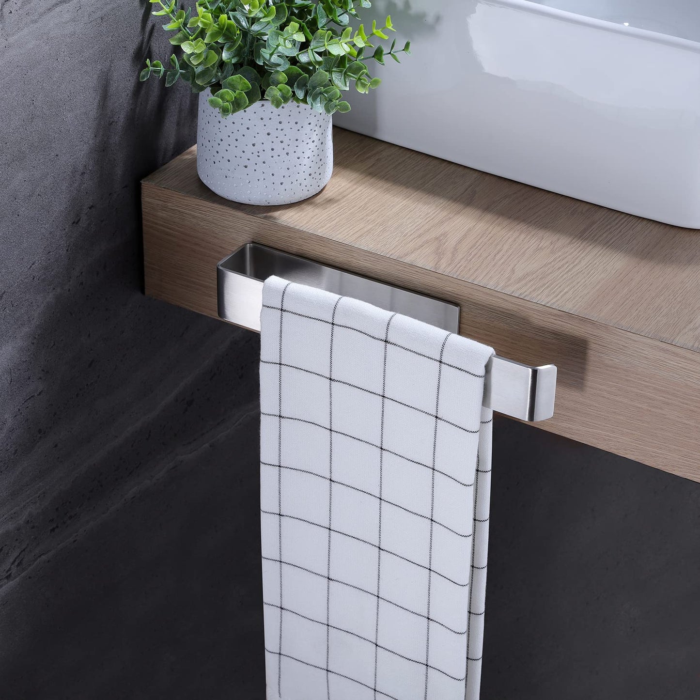 YIGII Towel Holder 26CM - Hand Towel Rail Self Adhesive Hand Towel Rack Open Towel Ring for Bathroom, Stainless Steel (No Drilling)