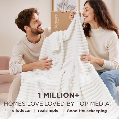 Bedsure Fleece Throw Blanket for Sofa - Fluffy Cosy Warm Blankets for Bed, Soft Cute Single Throw Gifts for Women and Girls, Off White, 130x170 cm