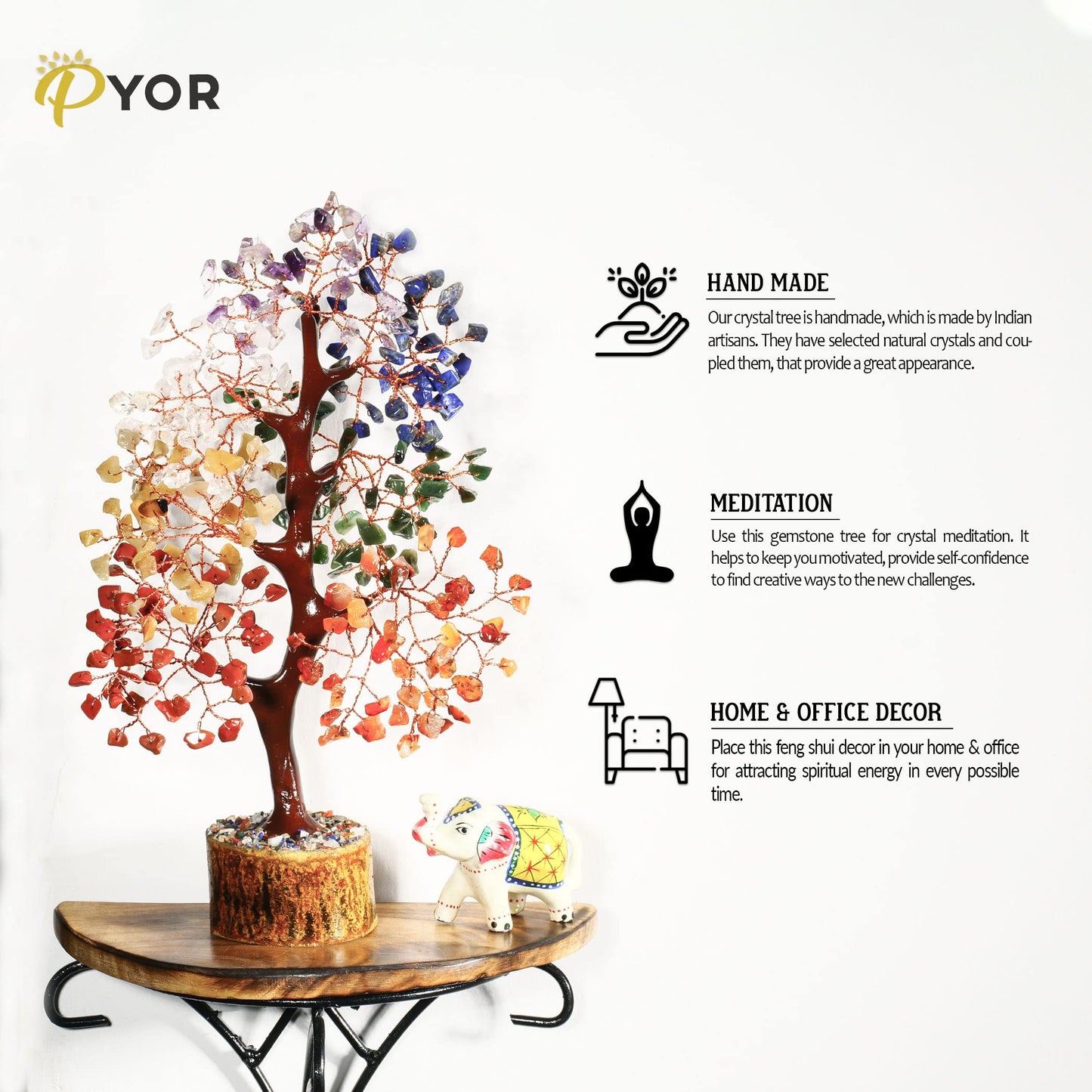 PYOR 7 Chakra Tree of Life - Gemstone Tree - Meditation Gifts - New Home Decor - Crystals - Spiritual Gifts for Women - Office Feng Shui Decor - Chakra Stone