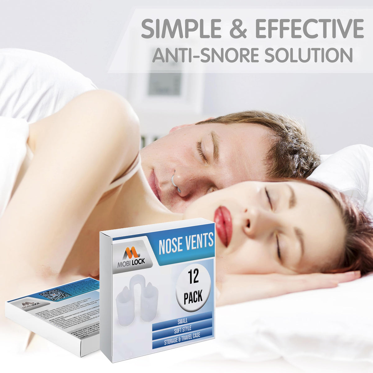 Nose Vent Sinus Relief (Pack of 12 Small Size) Soft Vents - A Simple Solution for Nasal Snorers - Reusable Snoring Device to Enjoy a Peaceful Night's Sleep - by Mobi Lock