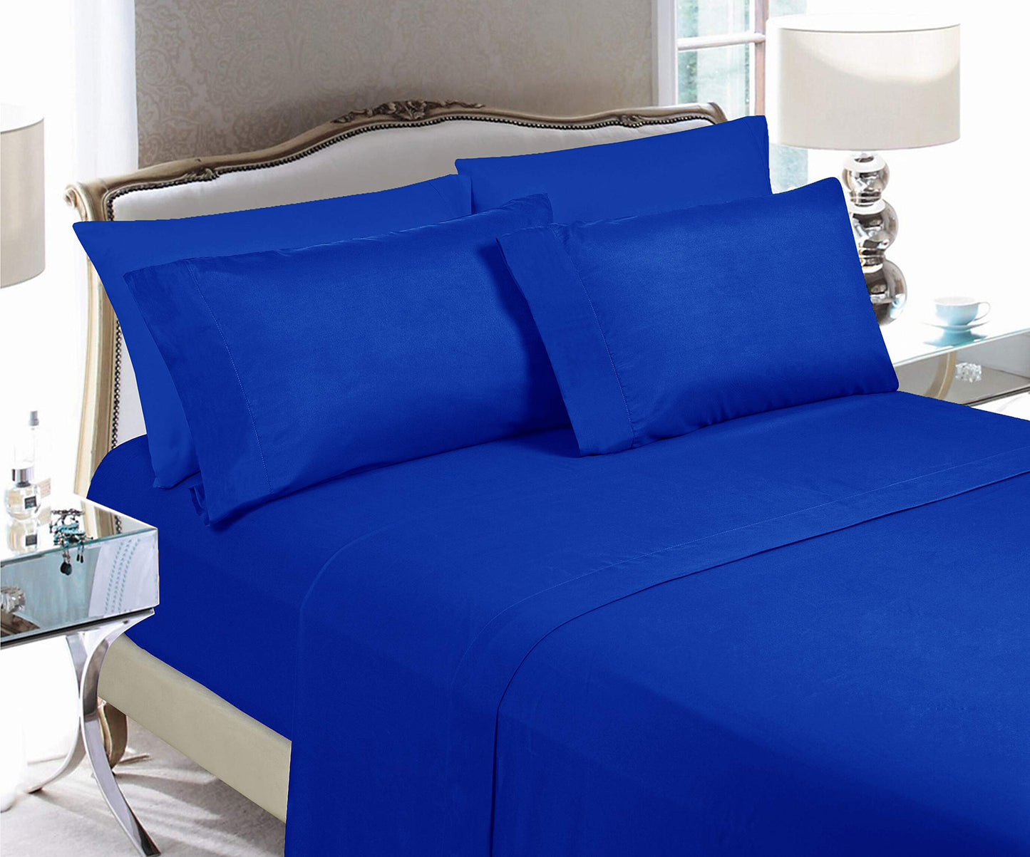 Elegant Comfort Luxury Soft Bed Sheets 1500 Premium Hotel Quality Microfiber Softness Wrinkle and Fade Resistant (6-Piece) Bedding Set, Queen, Duke Blue