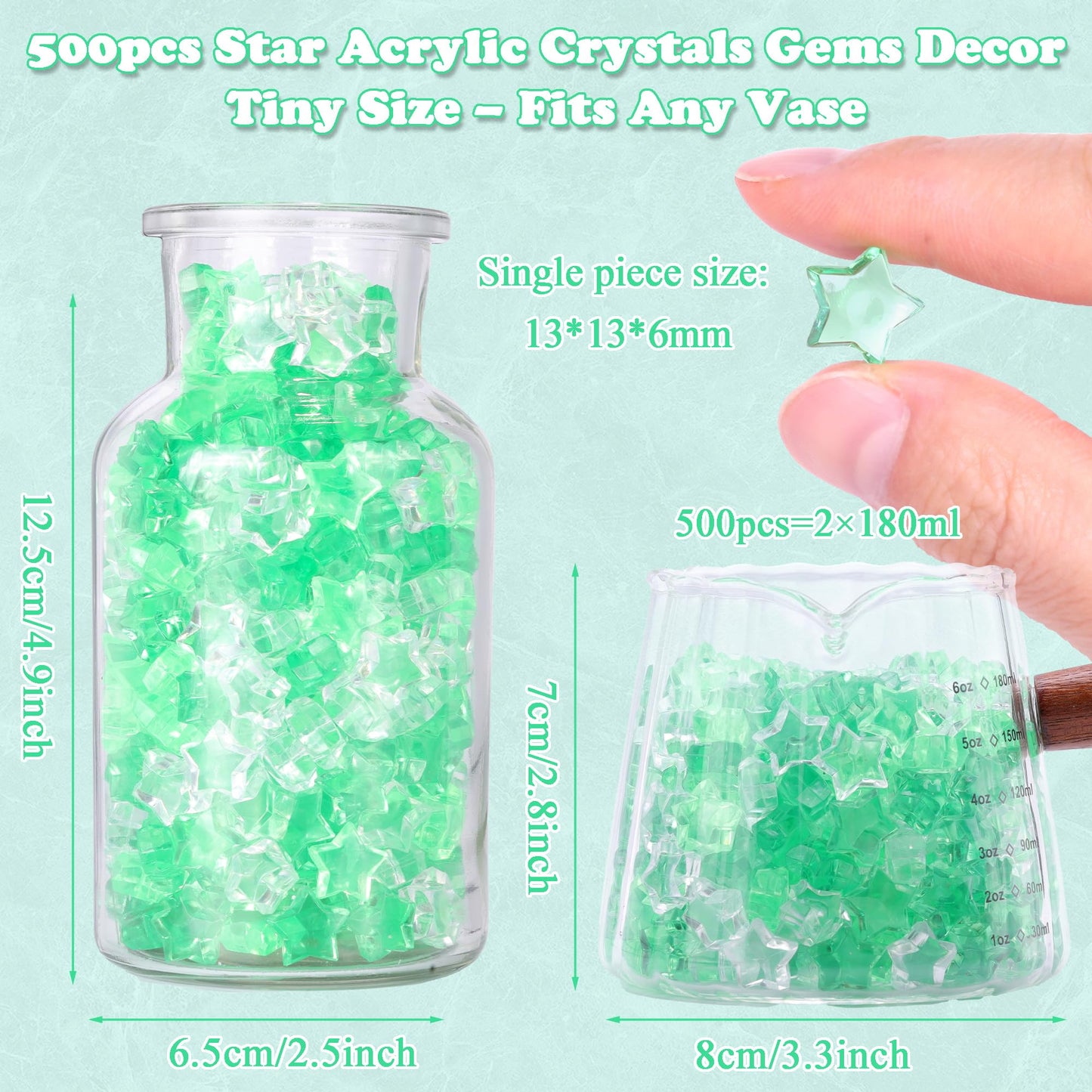LAIDANLA 500PCS Mix Green Acrylic Star Gems Vase Fillers, Decorative Fake Crystals Gems for Centerpieces Table Scatter Wedding Decor Party Decorations DIY Crafts Home Decor