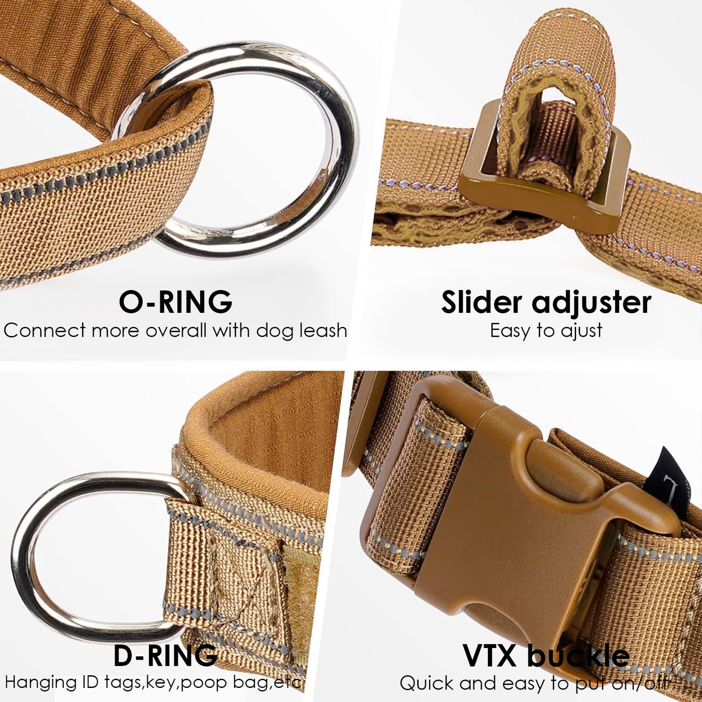QIFBYFB No Pull Dog Harness for Medium Large Dogs, Reflective Escape Proof Adjustable No Pulling Harnesses Brown L