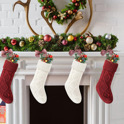 VIBILIA Christmas Stockings 4 Pack, 18 Inches Large Size Knitted Xmas Stocking for Fireplace, Holiday Party Decorations (White Red)