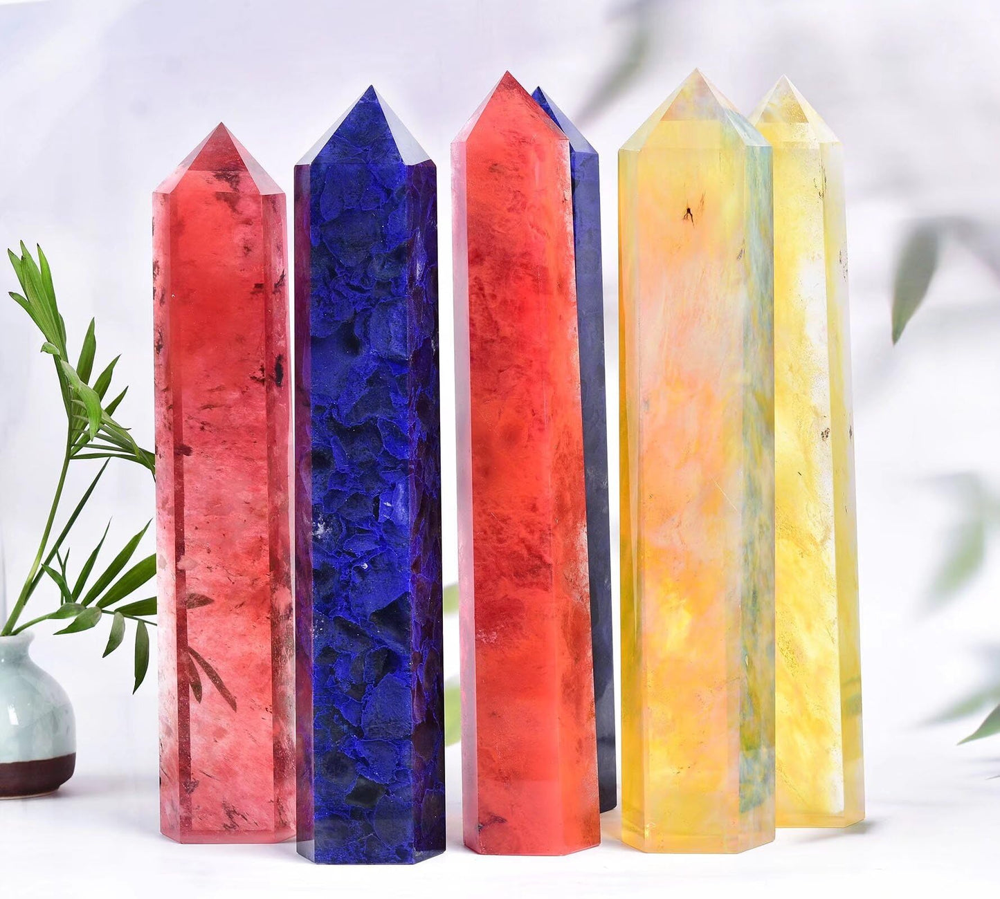 AMOYSTONE Large Smelting Yellow Quartz Wand Artificial Healing Crystal Stone Obelisk Tower 6 Faceted Column Reiki Chakra Meditation Gift 3.0-3.5 LBS
