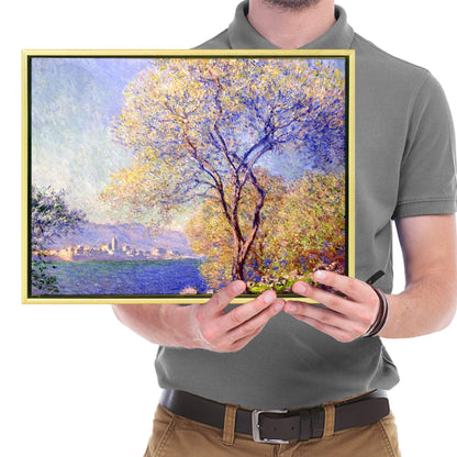 Wieco Art Framed Canvas Wall Art Antibes Seen from The Salis Garden 1988 by Claude Monet Paintings Reproduction Modern Canvas Prints on Canvas for Home Office Decorations