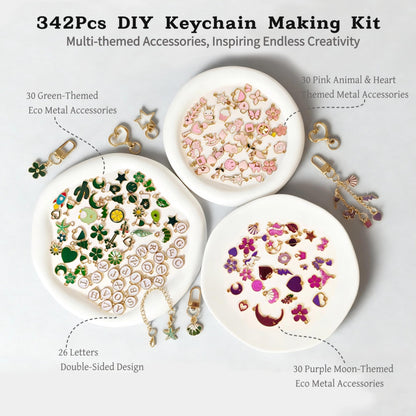 Kupor 342Pcs DIY Keychain Making Kit – 25 Keychains, Storage Box & Instruction,Great for Crafting Bag Charms, Keychain Charms Ideal for Craft Lovers (Eco-Friendly Materials) & Gift Shoppers