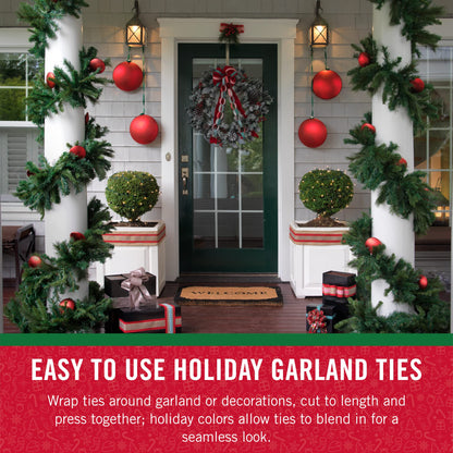 VELCRO Brand Red Garland Ties – 30ft Reusable Hook and Loop Straps for Hanging Christmas Garlands, Lights, and Wreaths on Banisters, Railings, and Porch Posts – Cut to Size Holiday Fasteners