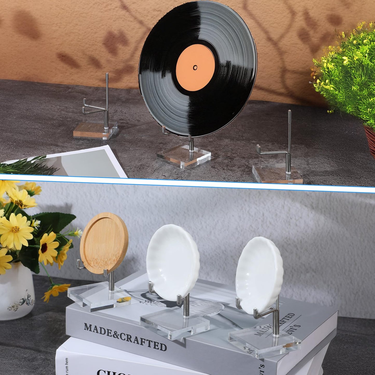 16 PCS Adjustable Metal Arms Display Stand, 2 X 2 X 3.5 Inch Small Rock Display Stand with Acrylic Base Small Displays Easel Holder Crystal Displays Stands for Picture Coral Geodes Mineral Agate