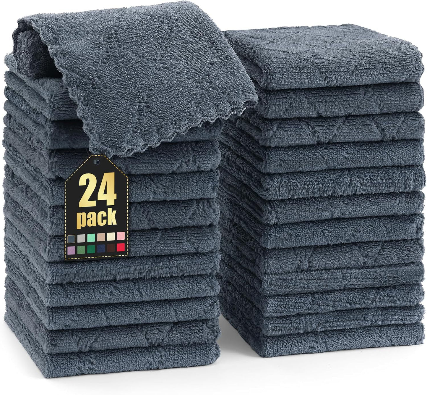 Homaxy 12 Pack Kitchen Dish Cloths (10 x 10 Inches, Grey), Super Soft and Absorbent Coral Velvet Dish Towels, Nonstick Oil Fast Drying Microfiber Cleaning Cloth, No Lint Household Dishcloths