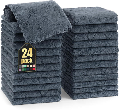 Homaxy 12 Pack Kitchen Dish Cloths (10 x 10 Inches, Grey), Super Soft and Absorbent Coral Velvet Dish Towels, Nonstick Oil Fast Drying Microfiber Cleaning Cloth, No Lint Household Dishcloths