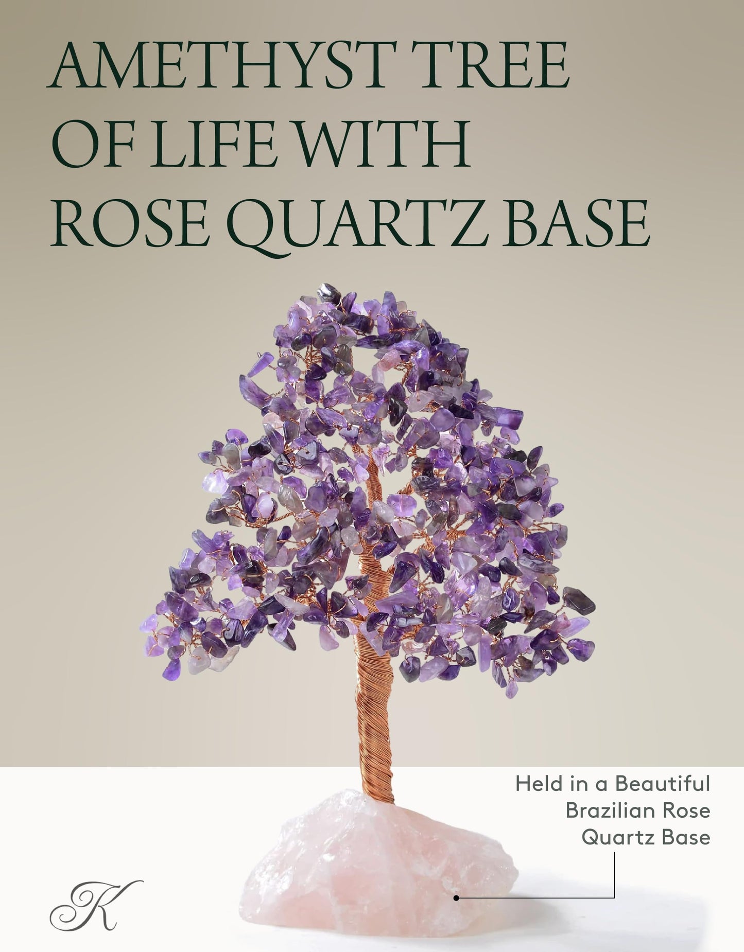 KALIFANO Premium Natural Amethyst (414 Gemstone Count) Chakra Crystal Tree with Rose Quartz Base with Healing Properties - Bonsai Feng Shui Money Tree for Positive Energy, Luck and Wealth