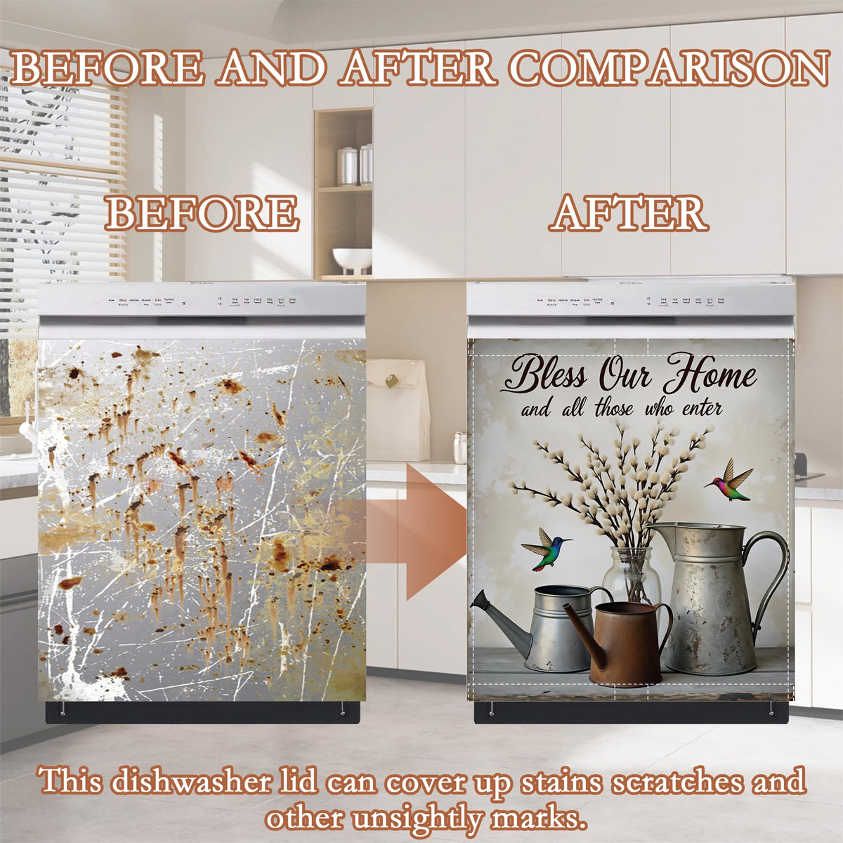 Bless Our Home Dishwasher Cover Panel Magnetic,Farmhouse Rustic Floral Dishwasher Magnet Decorative Cover for Refrigerator Kitchen Home Decor Reusable Waterproof 23x26 Inch